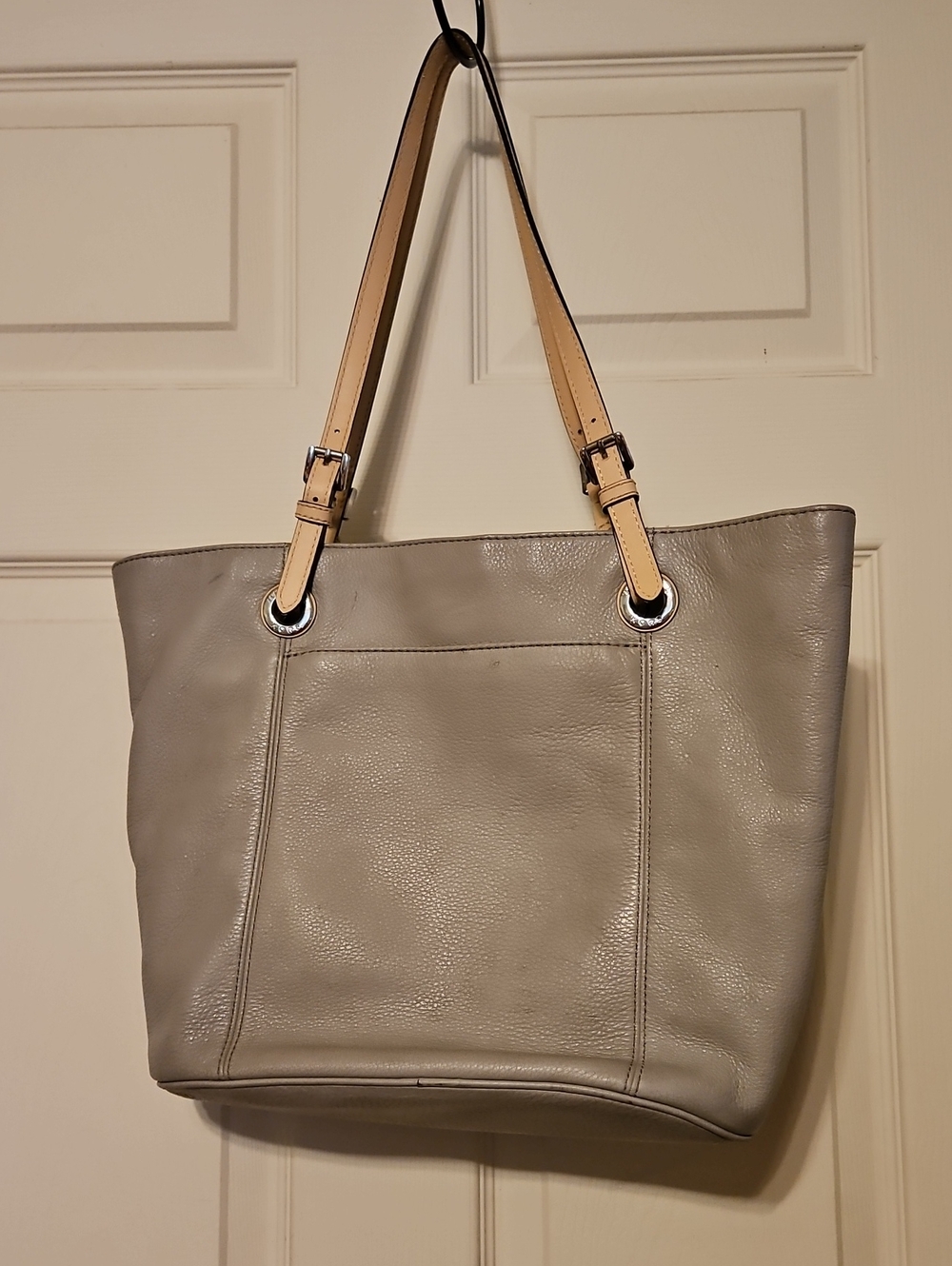 Michael Kors Gray Leather Tote with Tan Shoulder Straps